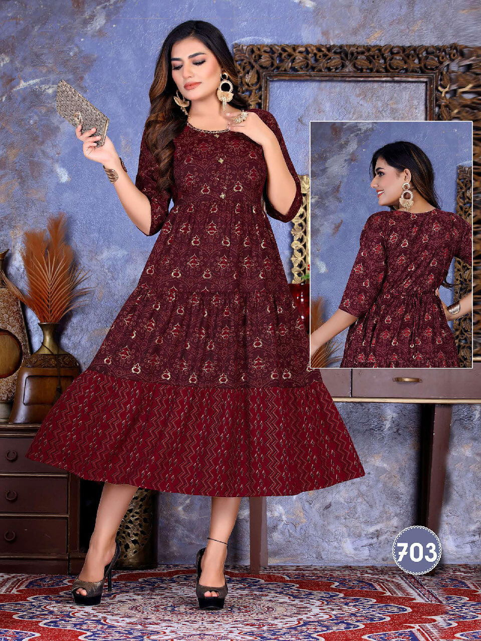 Saadgi Flora New Fancy Wear Rayon Printed Anarkali Kurti Collection